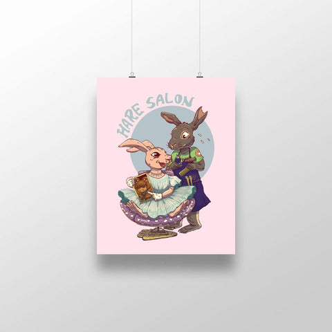 Hare Salon 22" x 28" Poster on Pink Background